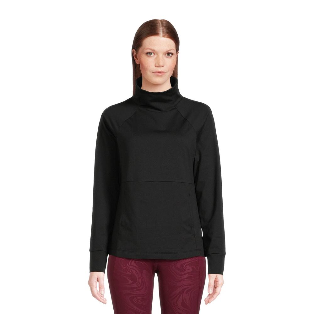 Avia‎ Sweatshirt Mock Neck Long Sleeve Pullover Pocket Front Stretch Black XS